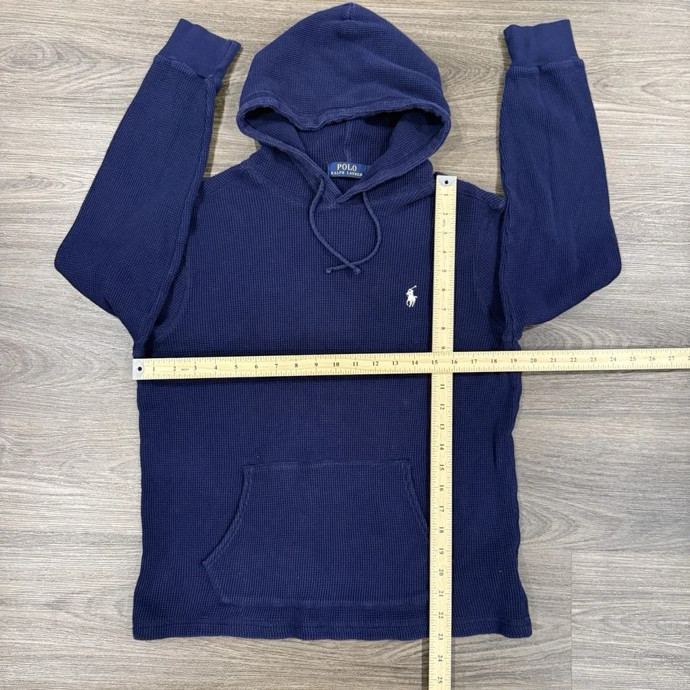 Polo Ralph Lauren Blue Waffle Knit Thermal Pullover Hoodie Size Youth Large